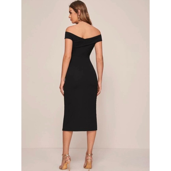 Off the shoulder dress high slit black - Picture 2 of 3